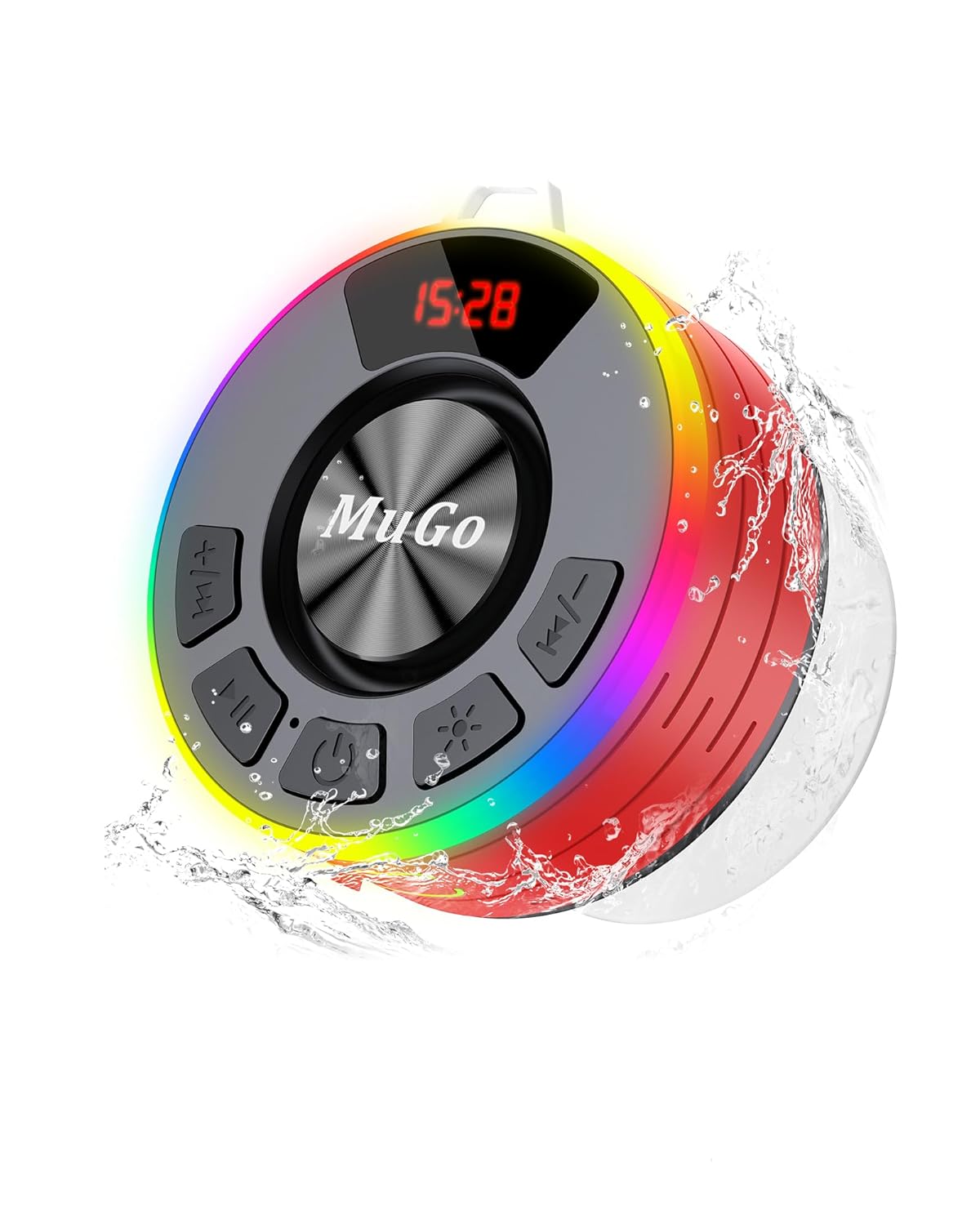 MuGo Shower Bluetooth Speaker Waterproof IPX7 360 HD Stereo Sound Bathroom Speaker Bluetooth 5 3 with RGB Lights