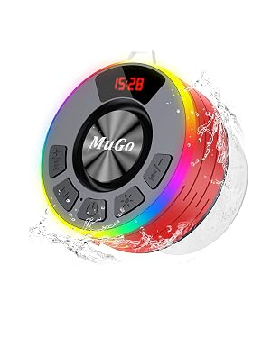 MuGo Shower Bluetooth Speaker Waterproof IPX7 360 HD Stereo Sound Bathroom Speaker Bluetooth 5 3 with RGB Lights
