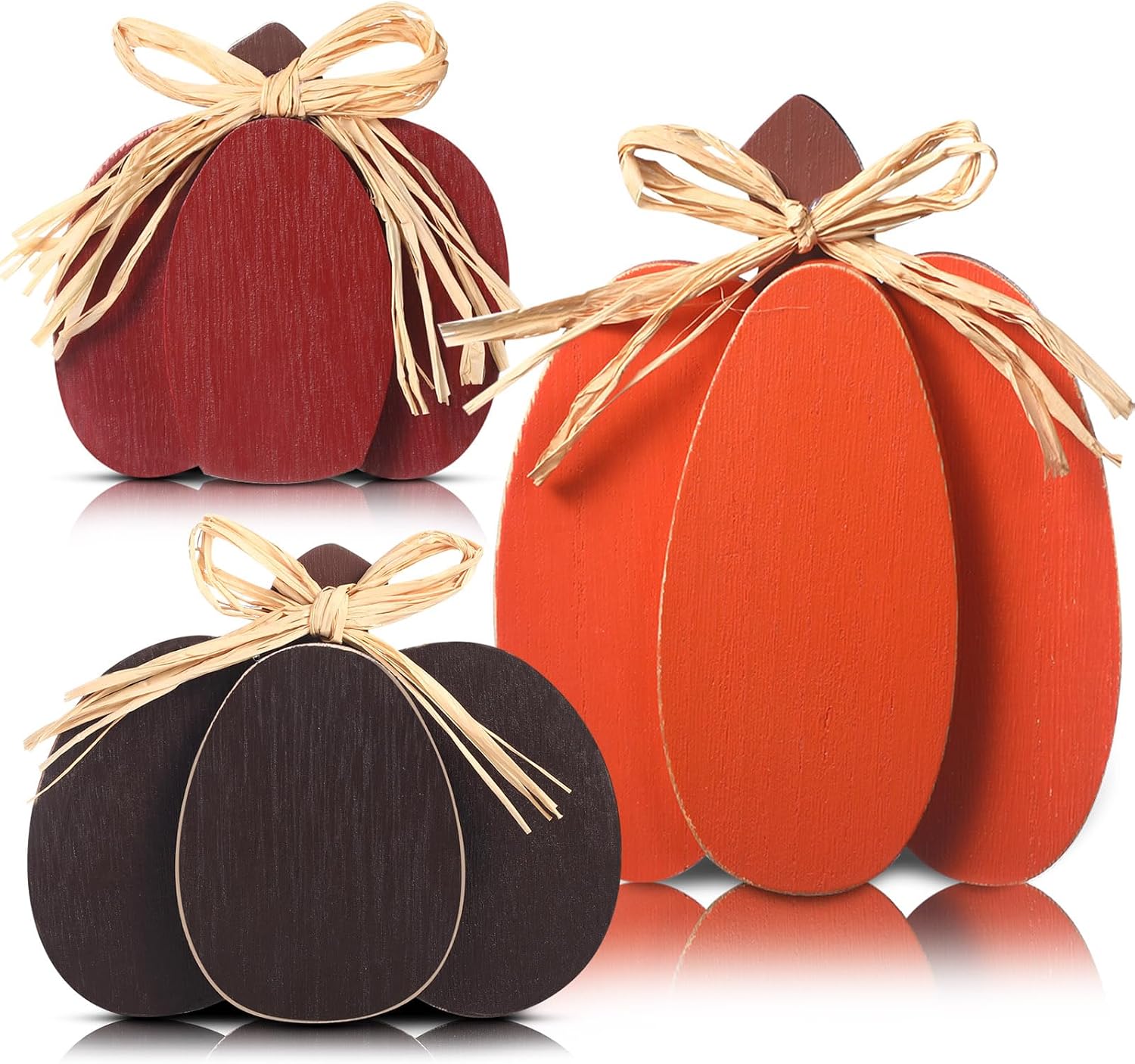 Faccito 3 Pcs Fall Pumpkins Table Decorations Centerpieces Wooden Pumpkins