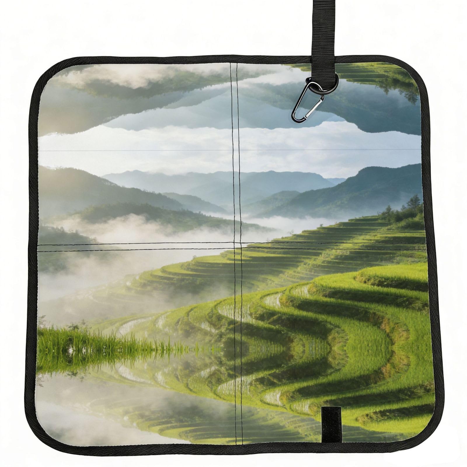 DUYIOKH Misty Green Terraces Print Foldable Portable Seat Cushion for World Cup Games, Camping and Outdoor Activities