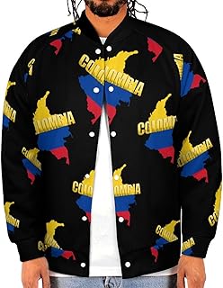 Colombia Flags Men's Baseball Bomber Jacket Casual Baseball Coats Printed Streetwear with Pocket
