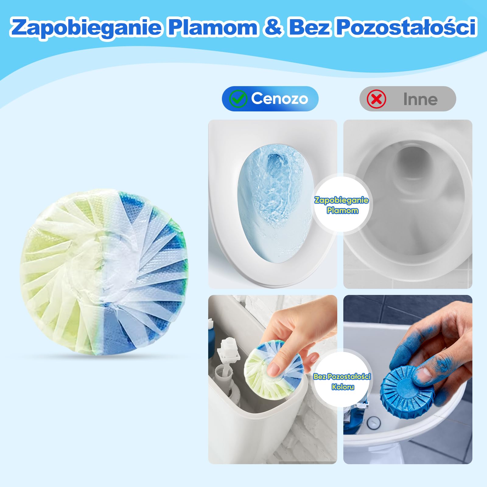 30 szt. WC odświeżacza, Duo-Aktywny czyścik do spłuczki (50 g/tabletka), Zapobiega kamieniu i brudowi, Chroni glazurę, Orzeźwiający zapach