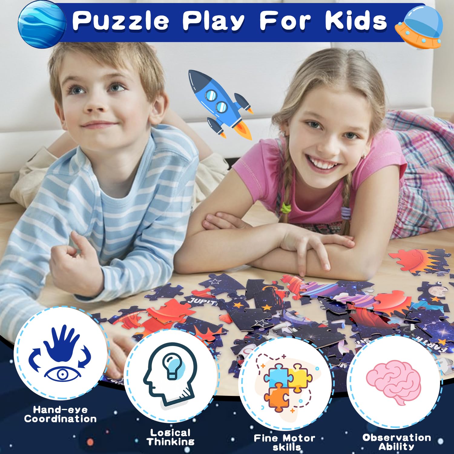 Puzzle Bambino Sistema Solare da Pavimento 71 Pezzi per 5 6 7 8 Anni, Gioco Regalo per Ragazzi