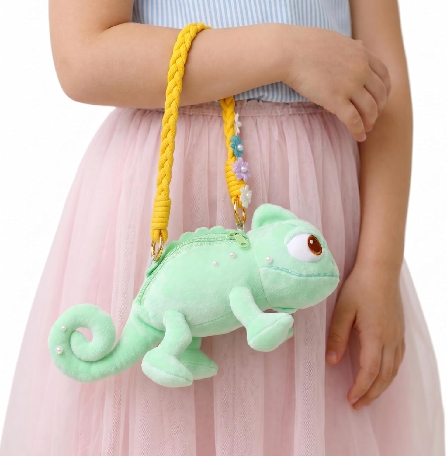 Lizard Plush Toy and Shoulder Handbag - Chameleon Shape Fluffy Plush Detachable Strap Multi-Functional Storage, 9.5 Inch Cute Fashion Accessory for Theme Parks and Daily Outings