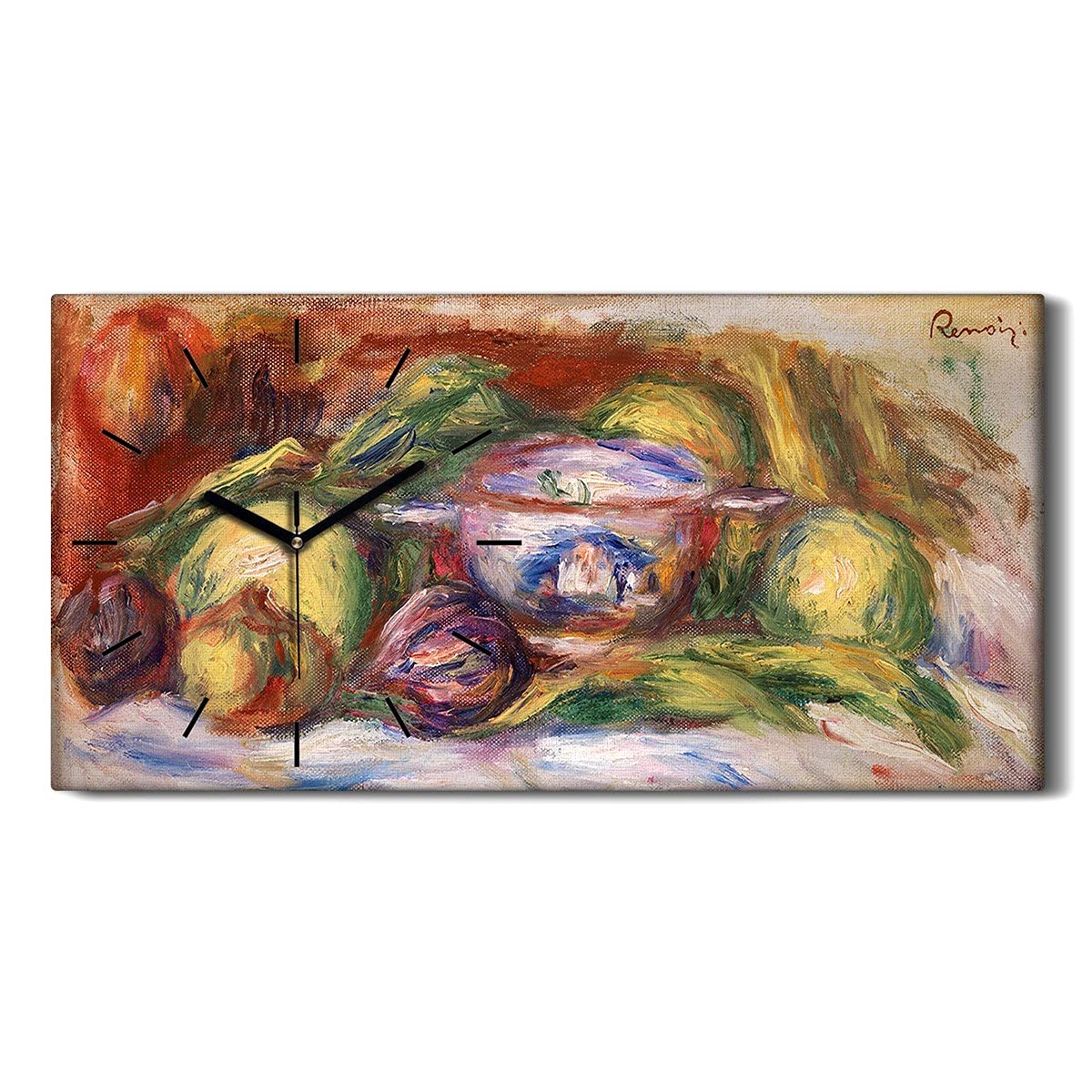 Horloge sur Toile 60x30cm Art de Pot de Fleurs Silencieuse Moderne pour Salon