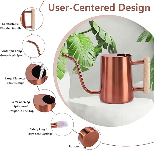 Vista 71 de Regadera de plantas, regadera de metal de 35 onzas, plantas de interior de acero inoxidable con boquilla curva larga, bonsái pequeño para jardín al