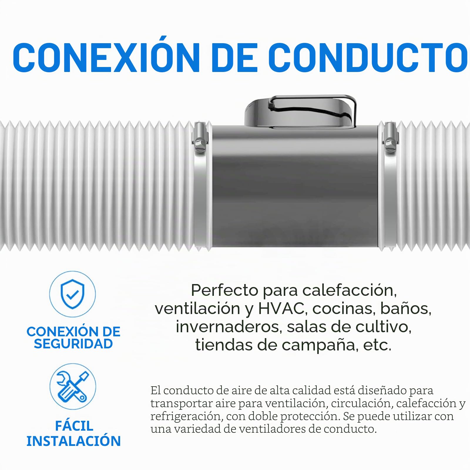 YSOOUA Tubo Flexible de Salida de Aire 5 m PVC con Abrazaderas para Extractor de Aire, Climatización, Secadora (100mm x 3m)