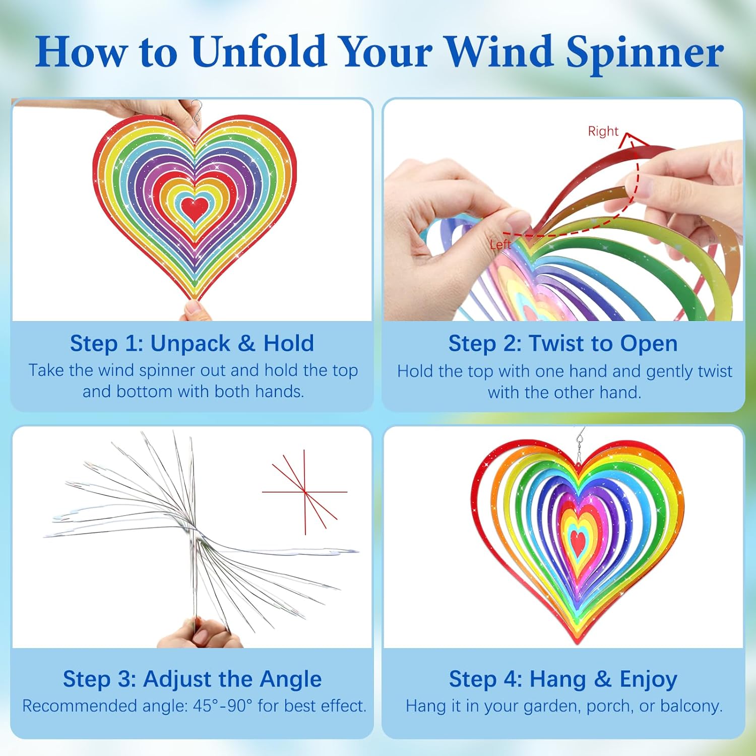 Wazzio Love Heart Wind Spinners Outdoor, Hanging Wind Spinners for Birthday Christmas Valentines Day, 12 inch Outdoor Indoor Hanging Ornament for Garden Porch Backyard Lawn