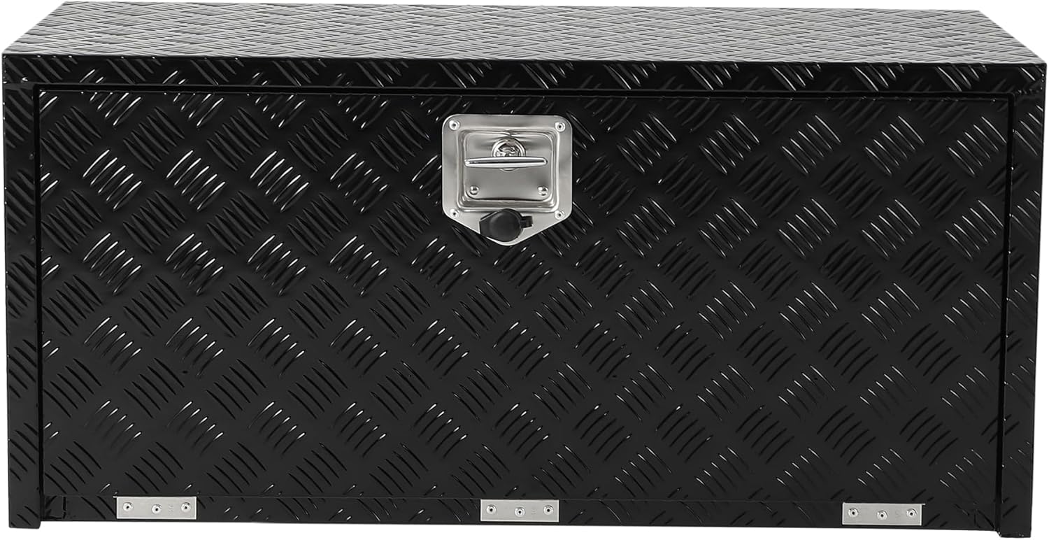 PrecisionAuto 30" Heavy Duty Aluminum Underbody Truck Tool Box, Weatherproof & Lockable Storage Chest for Pickup Bed, RV, Trailer – Space-Saving, Mesh Pocket, Spray Black – 18x18x30 in, Single Lock