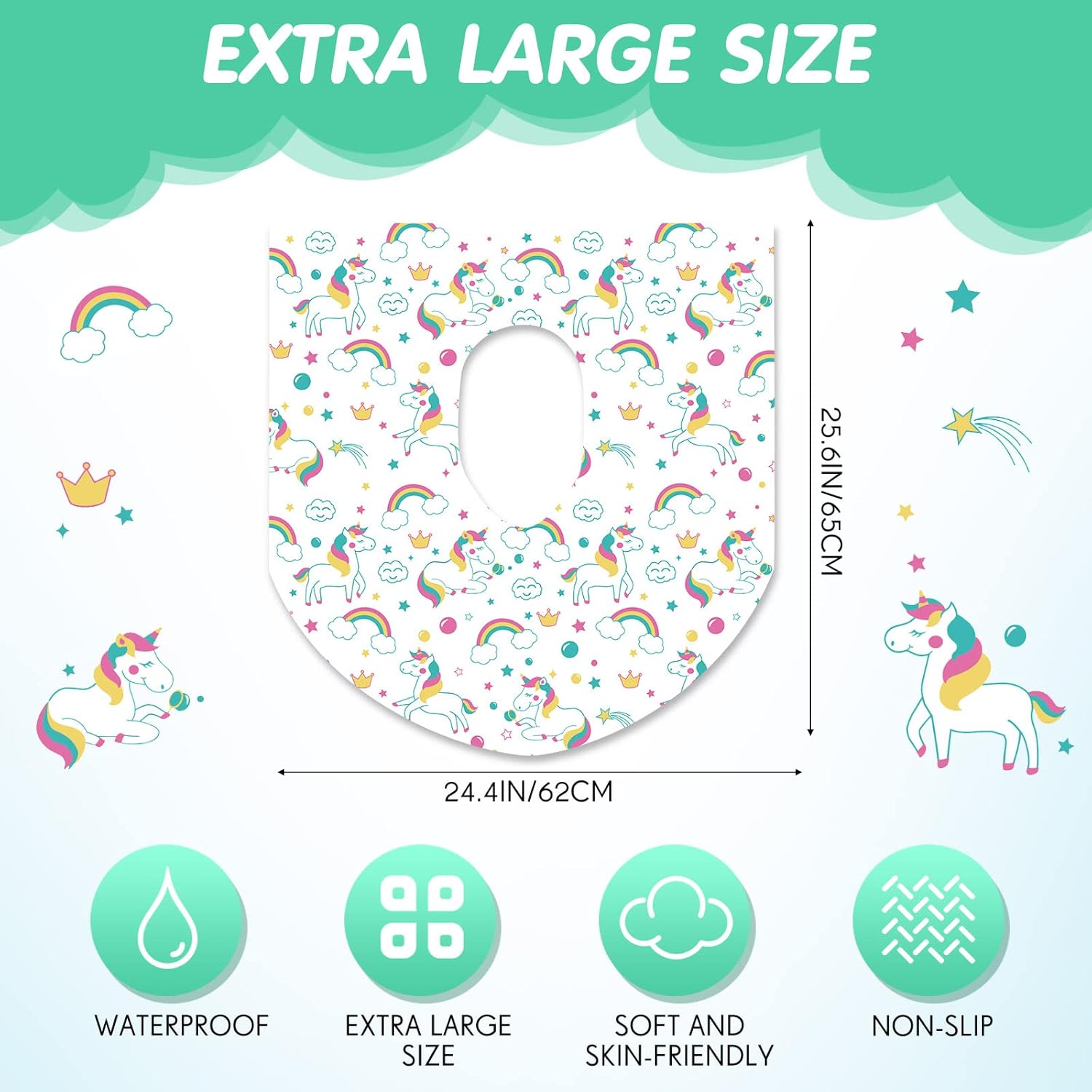 50 Packs Disposable Toilet Seat Covers Extra Large Individually Wrapped for Kids and Adults, Portable Non Slip Waterproof Potty Seat Covers for Toddlers Potty Training, Travel (Unicorn)