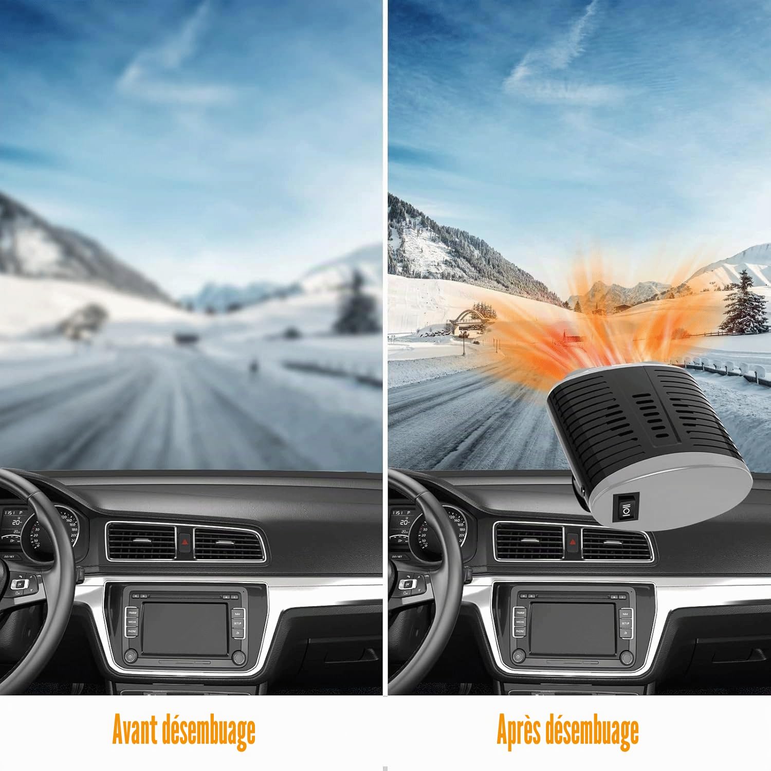 Chauffage de Voiture 12V pour Voiture, branchement sur Allume-Cigare, Chauffage Rapide, Rotation à 360 degrés, dégivreur pour Pare-Brise de Voiture