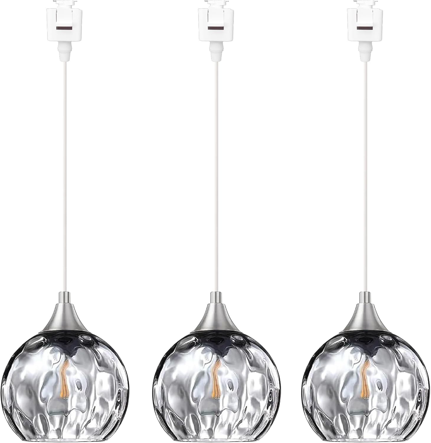 Kiven J-Type track lighting pendants,Modern J track pendant lights with Grey Glass Globe,Decorative Track Lighting Fixture for Kitchen Hallway Restaurant Shop(3-Light)