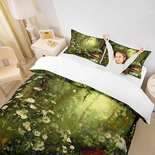 Miniatura 5 de Erosebridal Funda de edredón mágica de hongos, diseño de margaritas, hojas, ramas, puesta de sol, naturaleza, juego de ropa de cama estilo trippy