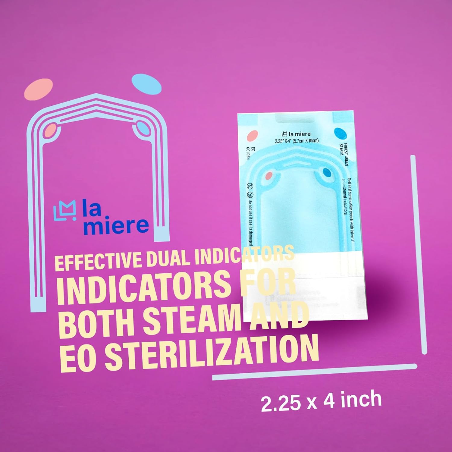 LA MIERE 2000P 2.25"X 4" Self Sterilization Pouches for Dental Offices, Autoclave 10 Boxes 2.25"X 4"