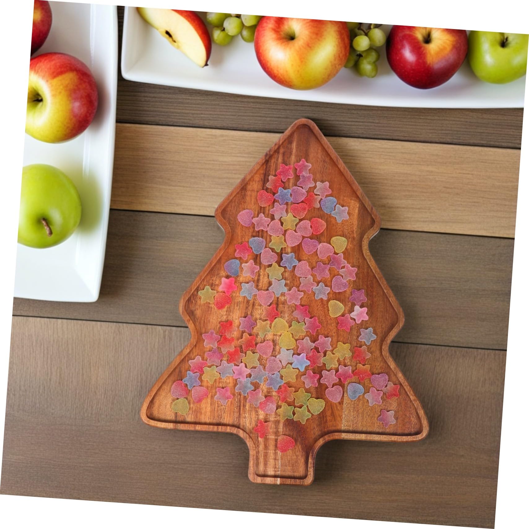 ERINGOGO Bandeja Decorativa de Madera de Acacia Forma de Árbol de Navidad Plato para Aperitivos y Postres para Fiestas Navideñas y Reuniones Familiares