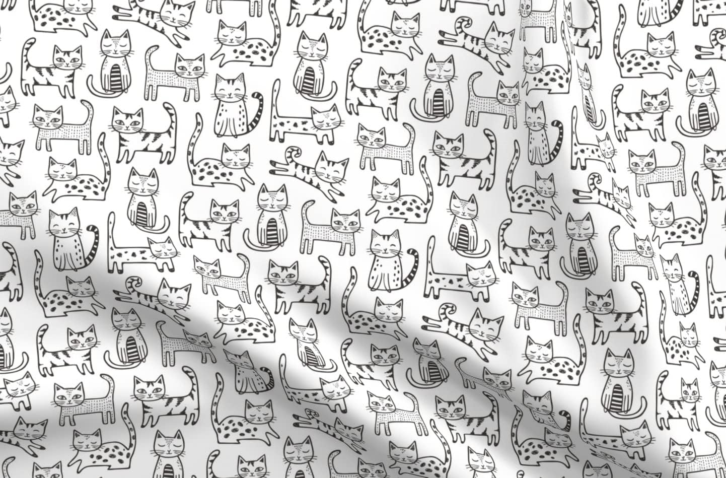 Spoonflower Fabric - Cats Stripes Kitten Geometric Cute Animals Black White Cat Kitty Printed on Petal Signature Cotton Fabric by The Yard - Sewing Quilting Apparel Crafts Decor