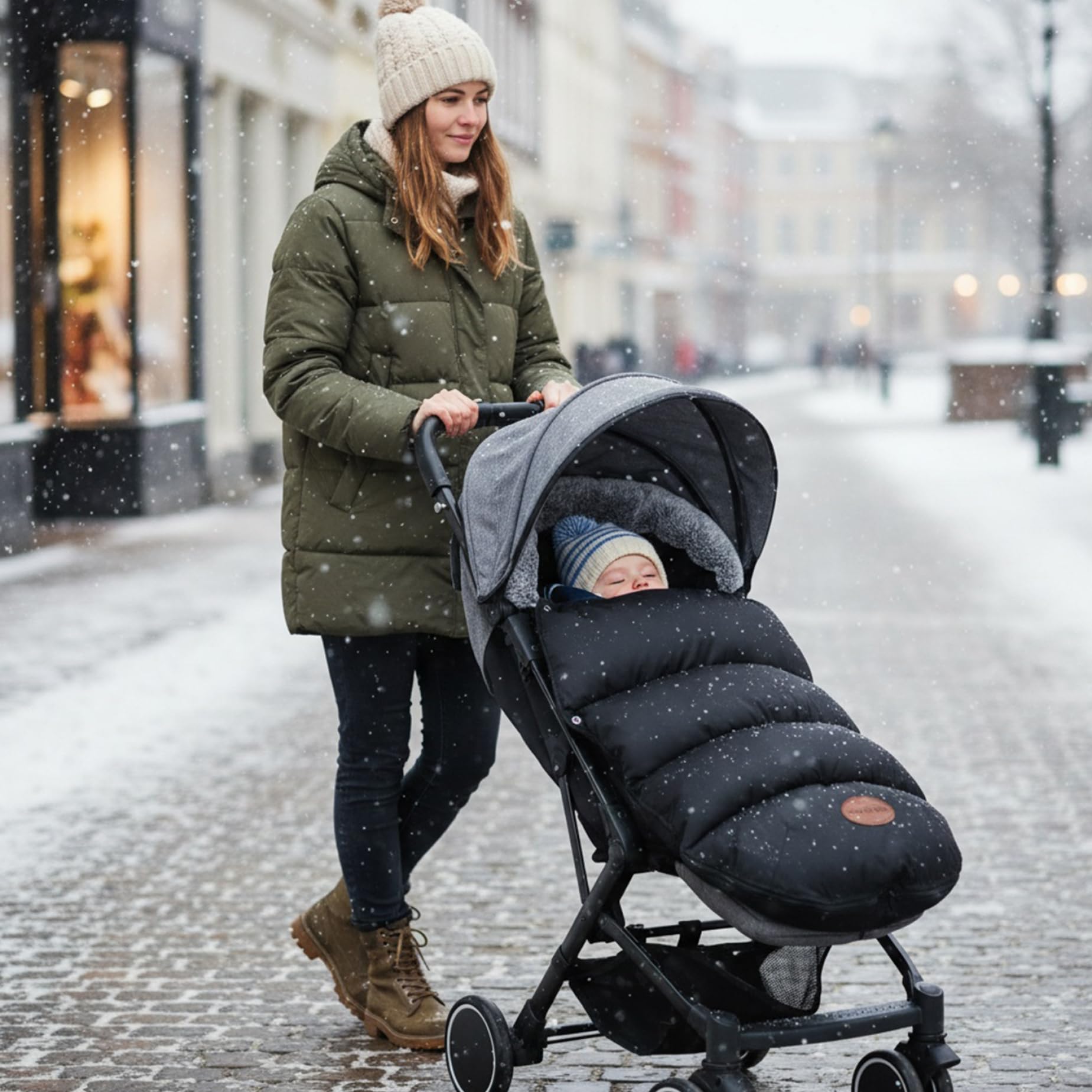 Coprigambe per passeggino Foderato in pile addensato Caldo copripasseggino per l'inverno con colletto in pelliccia e cerniera Sacco impermeabile, coperta da 35x14 pollici, copertura invernale, sacco