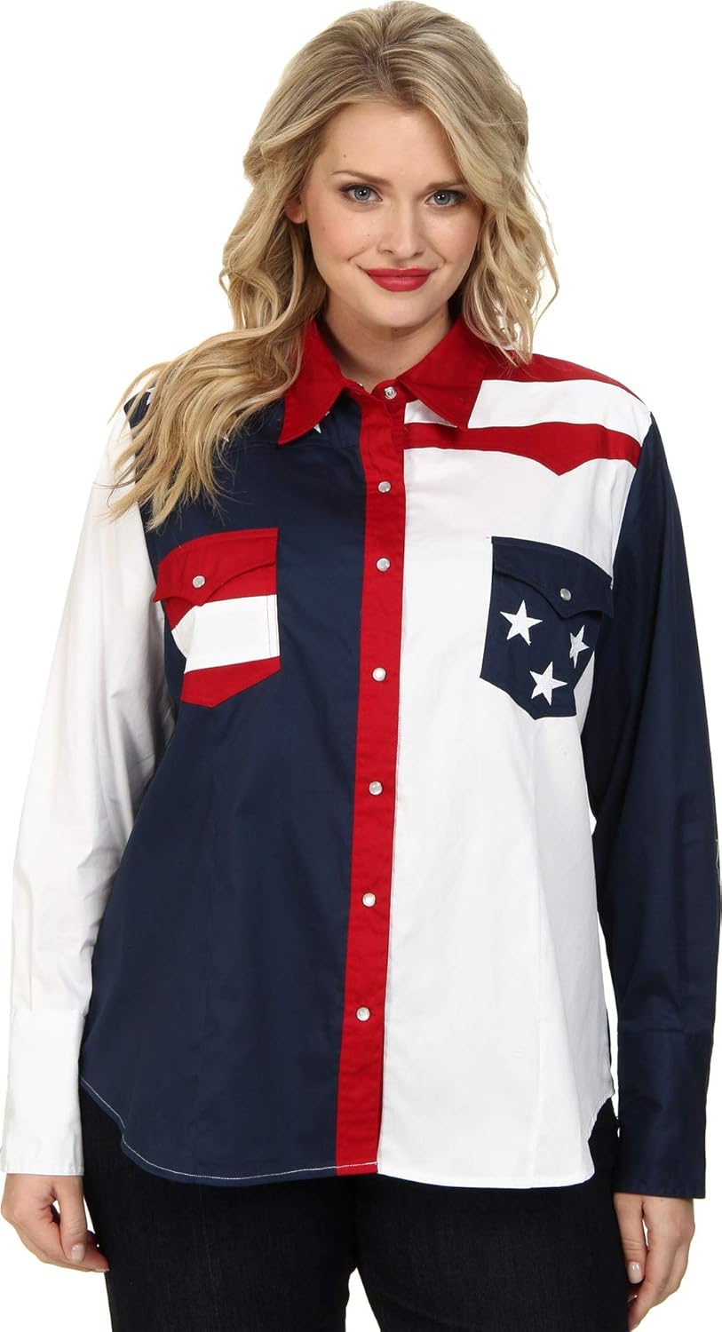 Red, White, and Blue Colorblocked Long Sleeve Western Snap Shirt by ROPER
