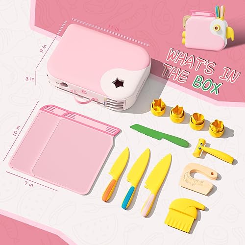 Miniatura 8 de Montessori Herramientas de cocina para niños pequeños, cuchillo para cocina real, juego de cuchillos para niños pequeños con caja de almacenamiento,