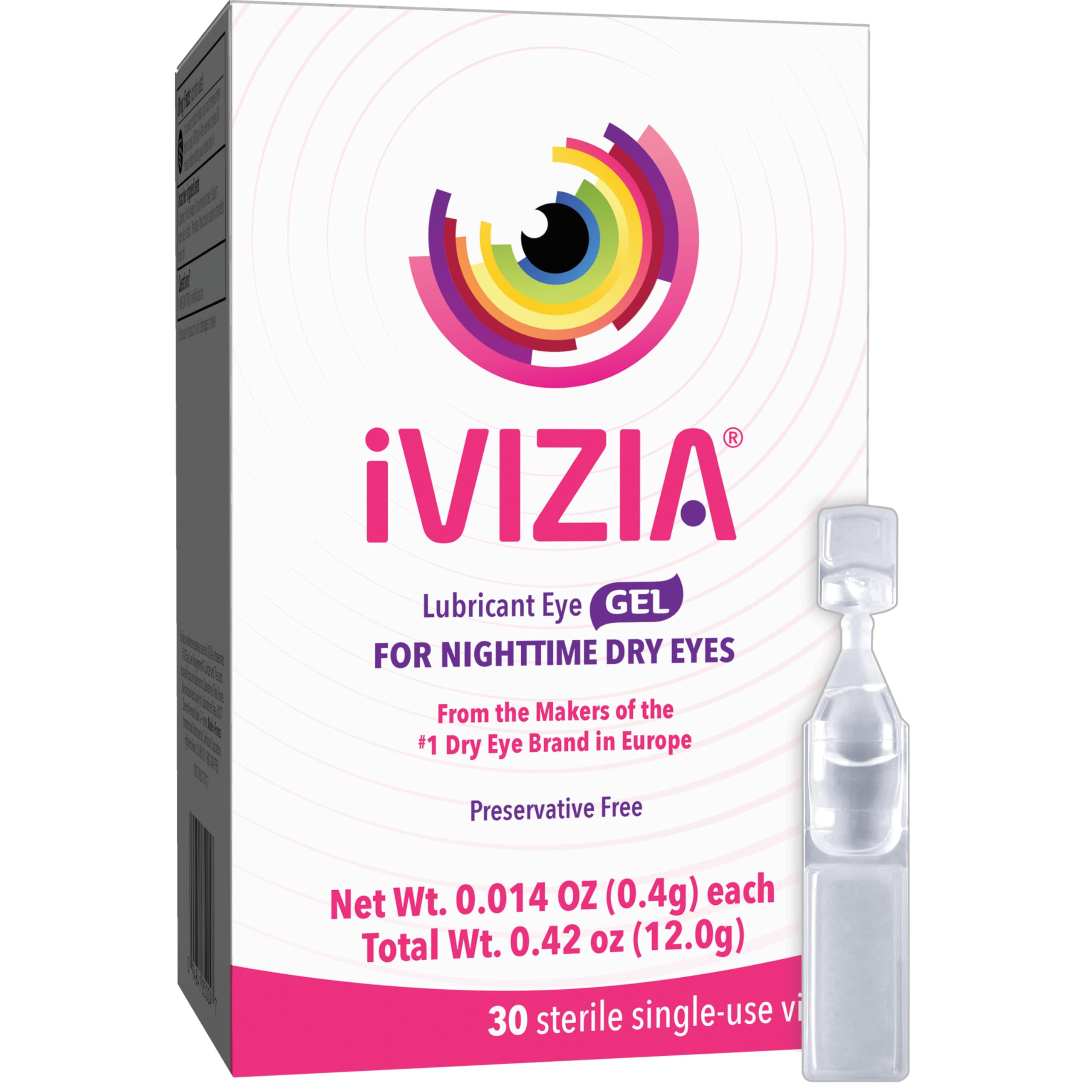 iVIZIA Lubricant Eye Gel for Severe and Nighttime Dry Eye Relief, Preservative-Free, Moisturizing, 30 Sterile Single-Use Vials