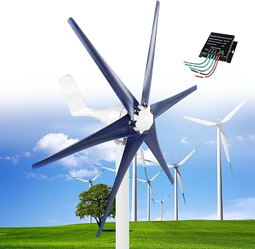 Wind Turbine, 12000W DC 12V/24V/48V Wind Turbine, Generator with 5 Blades Wind Turbine Kit with Solar Wind Hybrid Controller Windmill Generator for Homes Energy Supplementation,Navy-24V