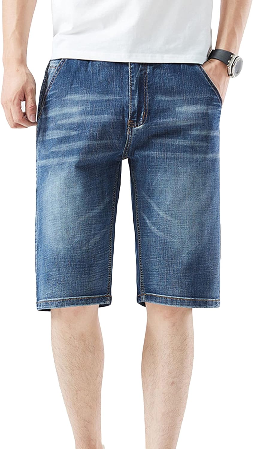 Baggy Jean Short for Men Wide Pockets Cut Off Half Pants Casual Loose Fit Denim Shorts