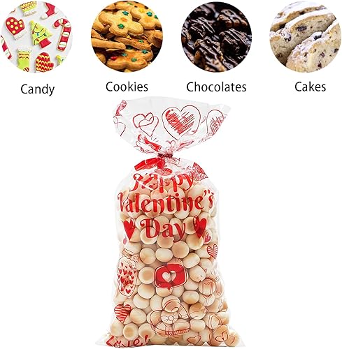 Miniatura 4 de ONFAON Bolsas de regalo de San Valentín, 180 bolsas de dulces de San Valentín con 200 piezas de torsiones para aperitivos, galletas y dulces, bolsas