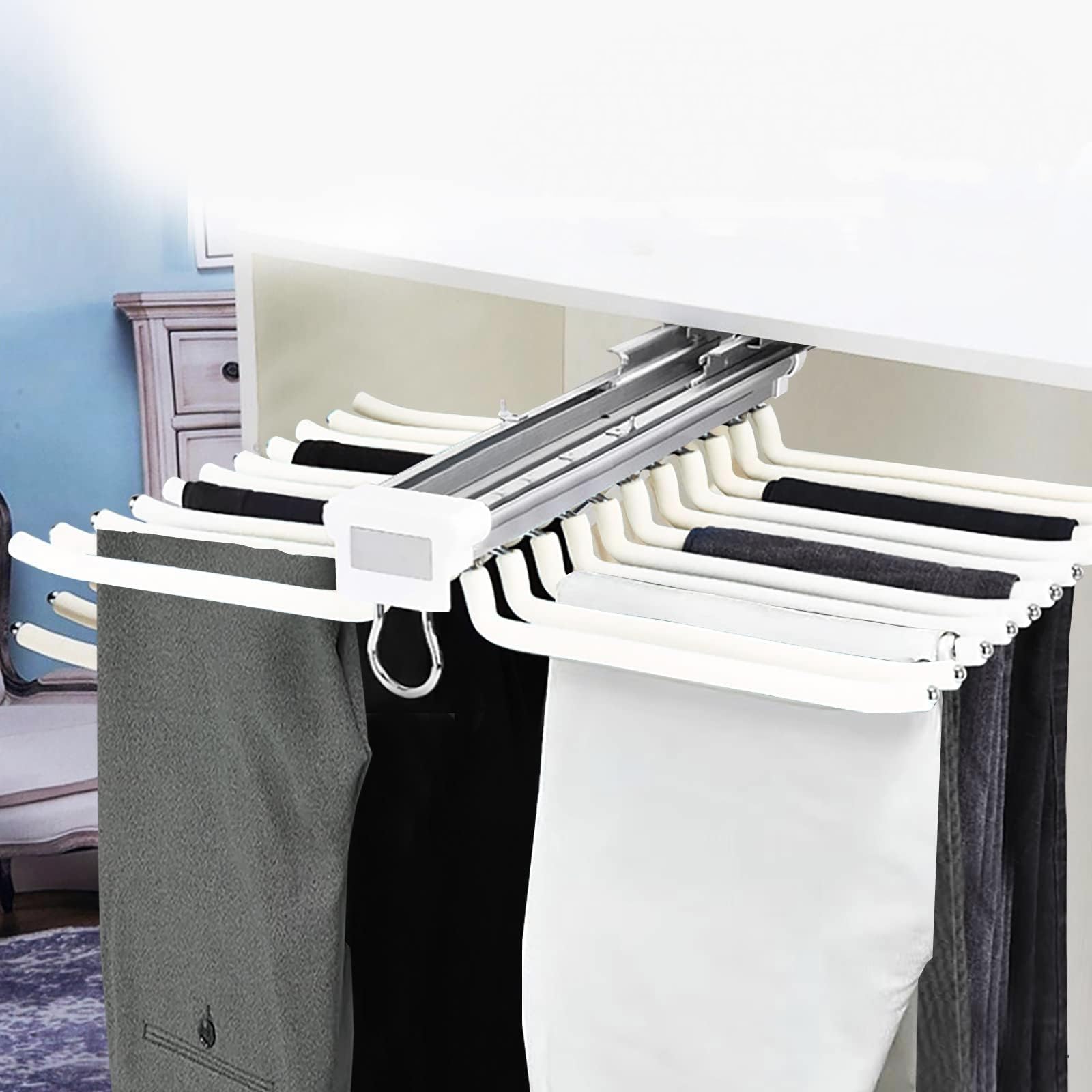 Penderie à pantalon coulissante 22 bras amovibles en métal pour penderie