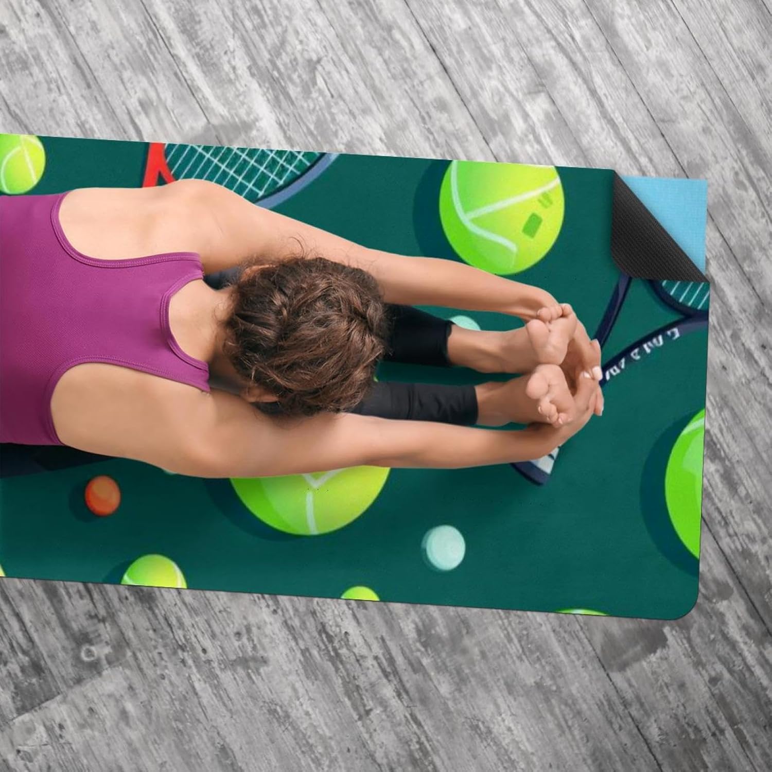 Yoga Towel, Tennis Ball Pattern Non Slip Sweat Absorbent Hot Yoga Mat Towel for Hot Yoga, Pilates and Fitness - 72.8" x 26.8"