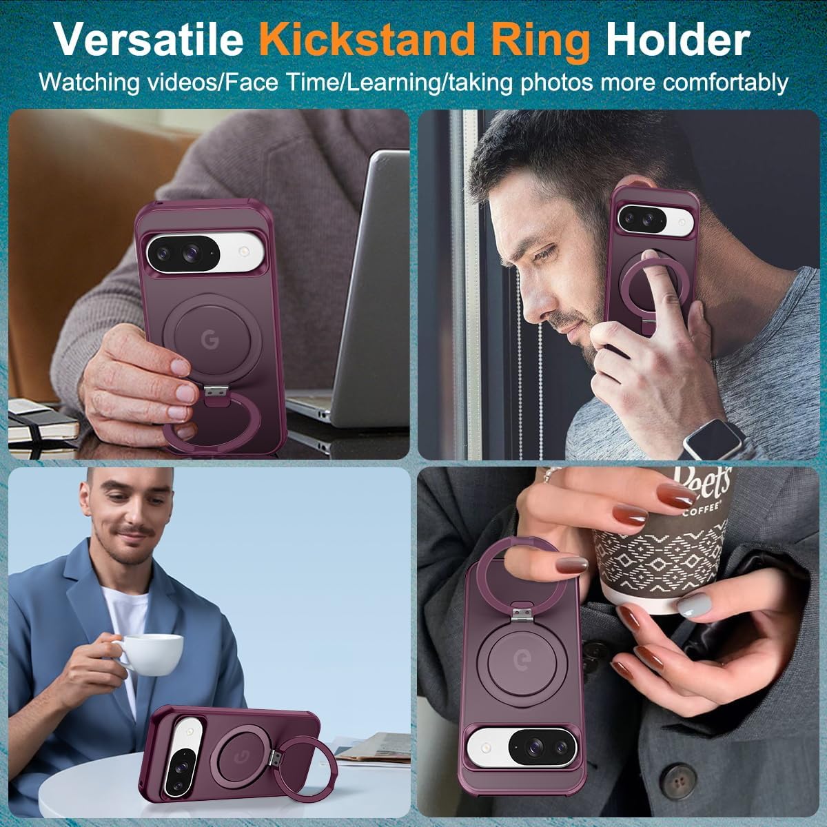 for Google Pixel 10/Pixel 10 Pro Case, [Magnetic Invisible Stand] [Compatible with MagSafe] [Military Grade Drop Protection] Slim Frosted Translucent Back Shockproof Protective Cover, Wine Red