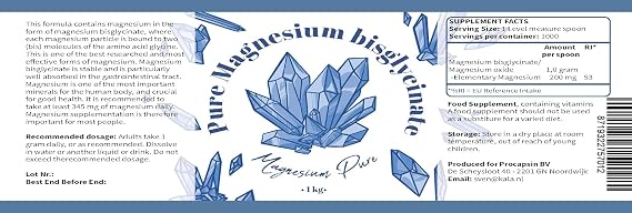 Pure Magnesium Bisglycinate Powder - Bisglycinate 200mg Elemental Magnesium per gram - Without Stearate (1000)