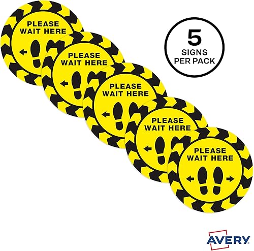 Vista 17 de Avery Calcomanías rojas de distanciamiento social "Please Wait Here", 10.5 pulgadas de diámetro, 5 calcomanías extraíbles (83090)