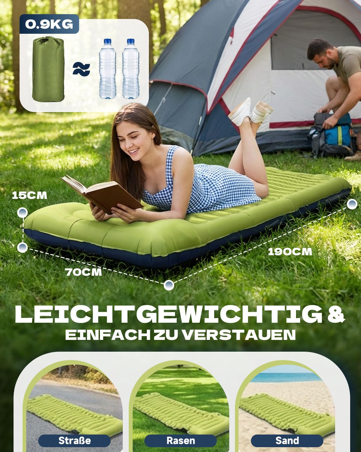 Isomatte Camping,Ultraleichte Isomatte Aufblasbar mit Integriertem Kissen & Fußpumpe, Kompakte Camping Schlafmatte Wasserdicht für Trekking, Backpacking, Reisen und Zelt