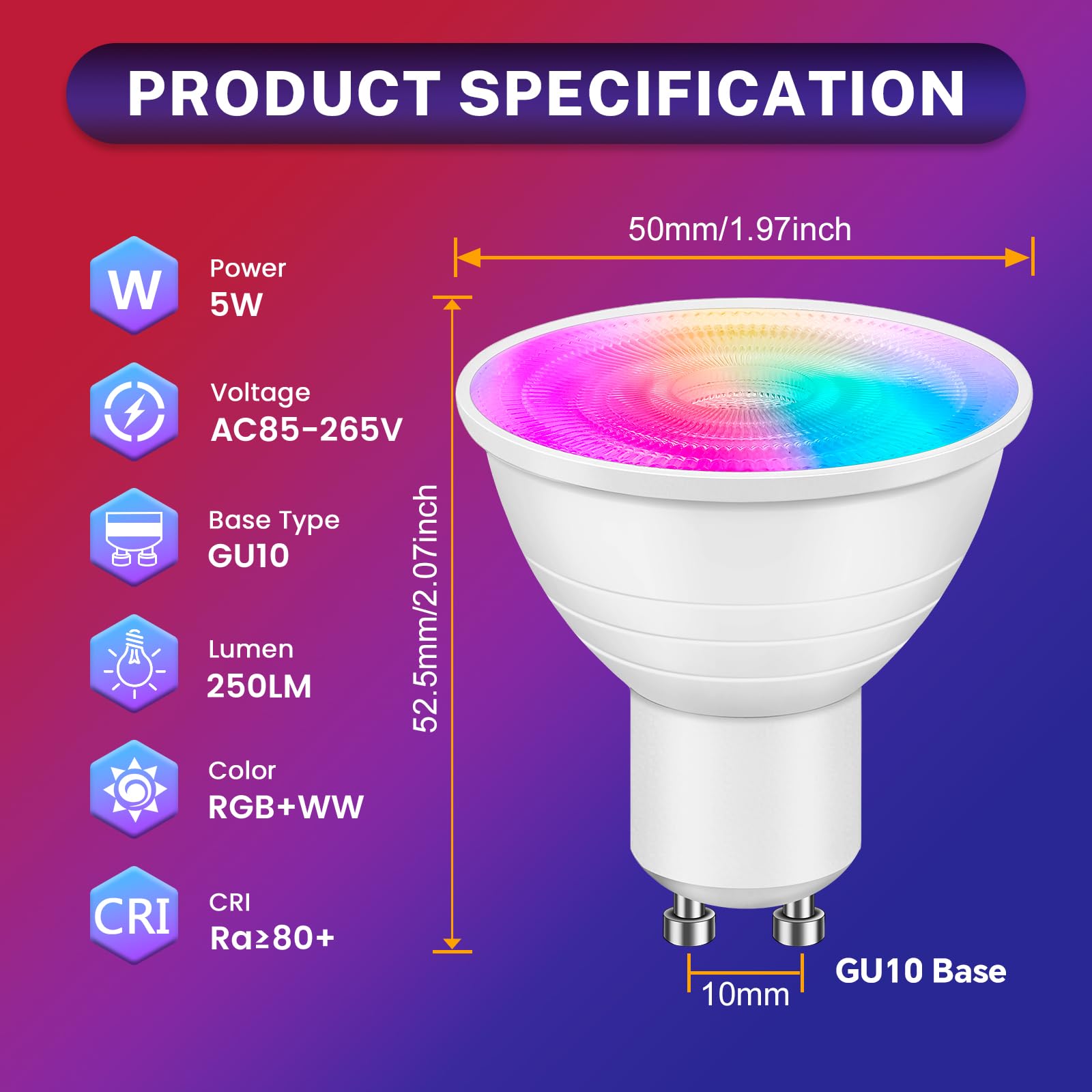 Liuyife 4 Pack 5W GU10 Dimmable Multicolor LED Spotlight, Color Changing Bulb with Remote Control, Beam Angle 120° - Image 2