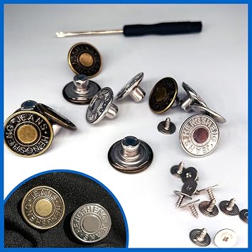12 PCS Jean Buttons, 17mm No Sew Adjustable Jeans Buttons, Removable Metal Button with Screwdriver Replacement Jean Button, for Jeans, Pants, Bags, Denim Clothing (Bronze+Silver)