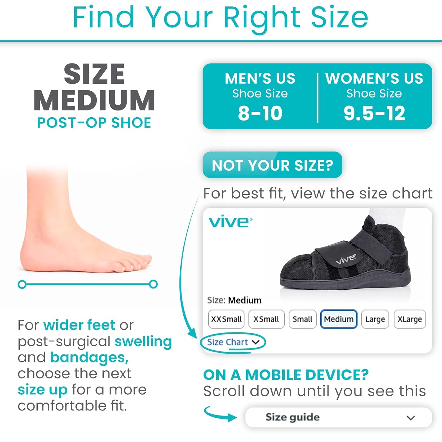 Vive Closed Post Op Shoe - Fracture Medical Walking Shoes for Women & Men - Orthopedic Recovery Shoe Brace - Foot Boot for Injured Feet and Broken Toe