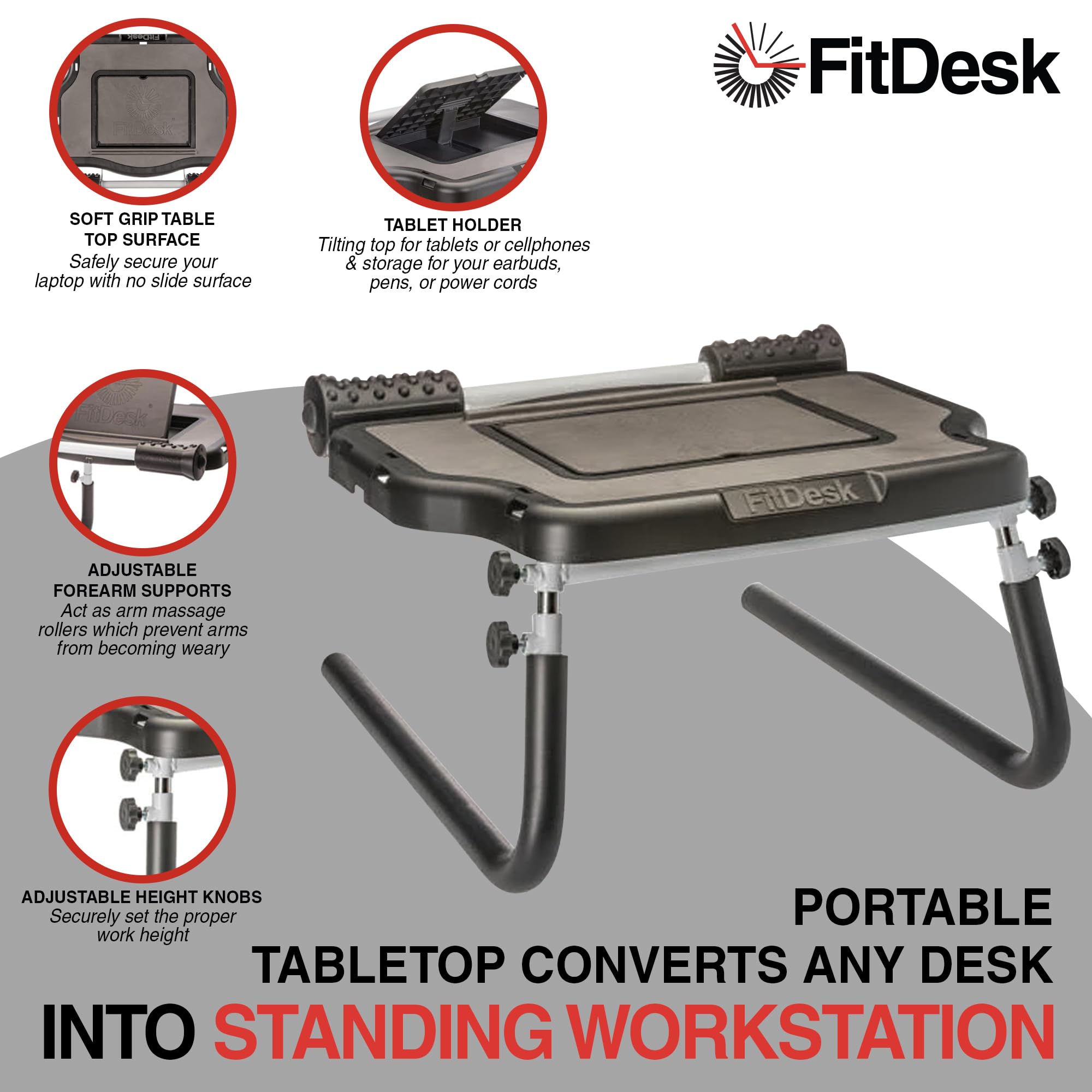 FitDesk Portable Standing Desk Converter with Massage Rollers Forearm Supports Adjustable Height Workstation 11 to 20 Ergonomic Stand-Up — view 3