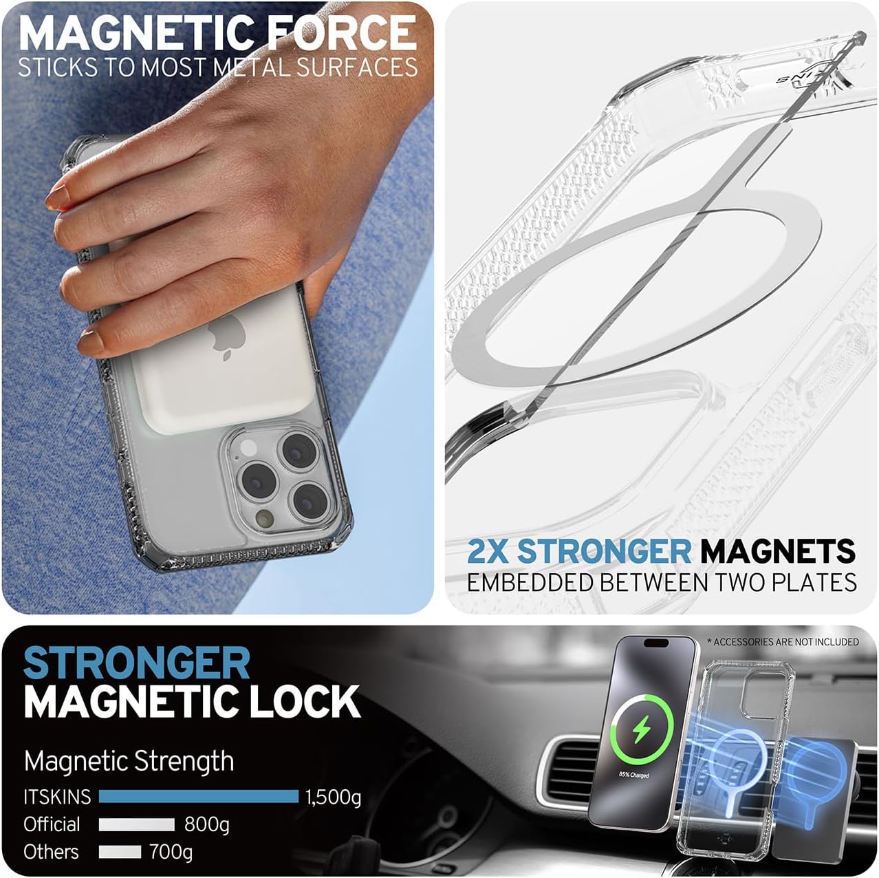 ITSKINS Hybrid R // Clear Magnetic Protective Phone Case for iPhone 16 Pro, Compatible with MagSafe, Slim Hybrid Case, Anti-Yellowing, Military Shockproof Cover - Transparent