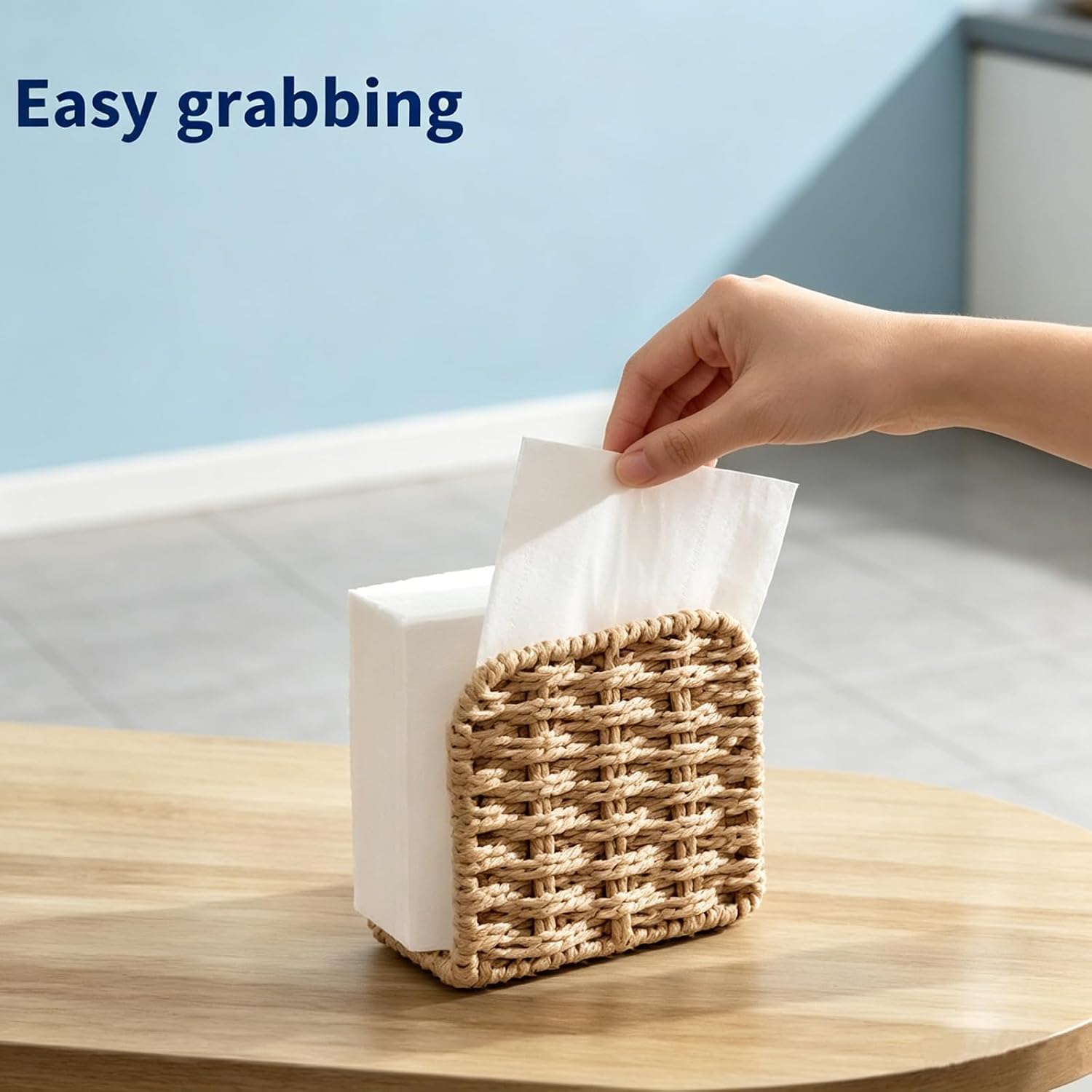 Upright Woven Rattan Napkin Holder for Table, Flaxen