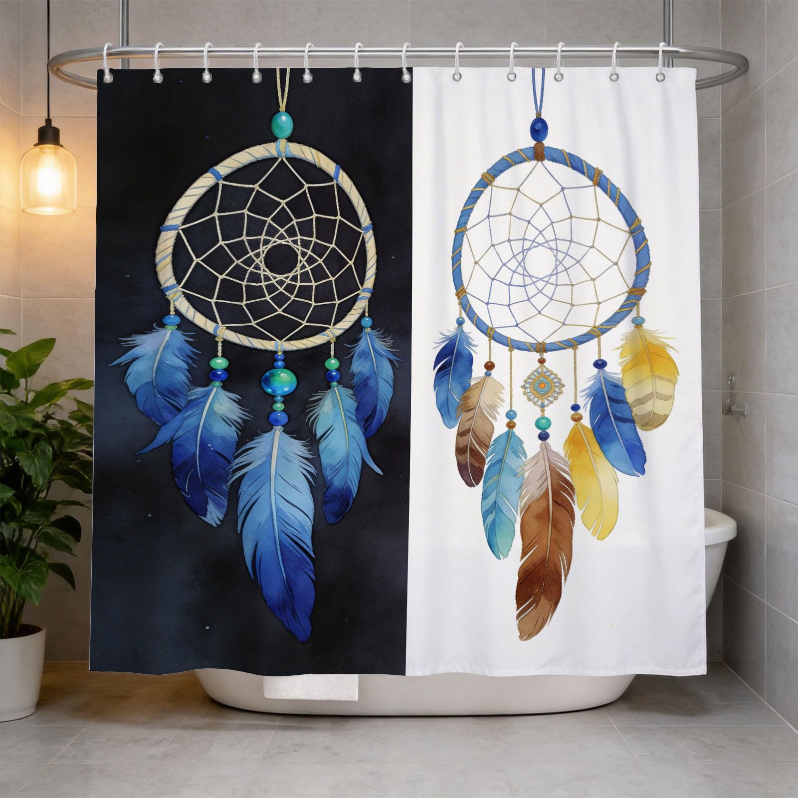 Hongduo 3D Dreamcatcher Illustration Shower Curtain for Stalls Bathtubs Ethnic Style Bathroom Decor Shower Curtain Set Polyester Fabric Waterproof 120x180cm/48X71 Inch with Hooks