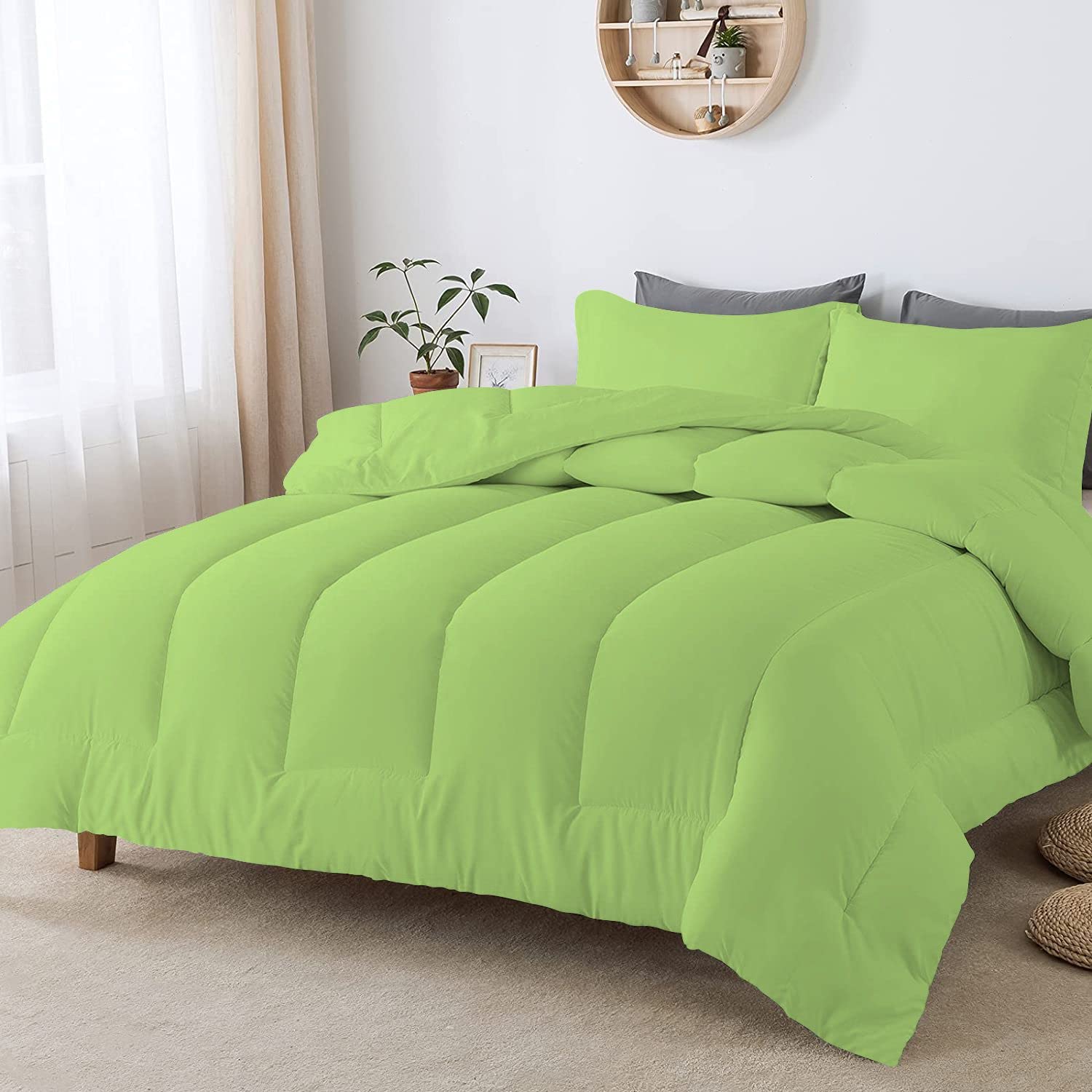 5 Piece Straight Line Pattern Comforter Set Premium Super Soft 600 GSM All Season | 1000 Thread Count | 100% Egyptian Cotton - Super King Size, Sage Color