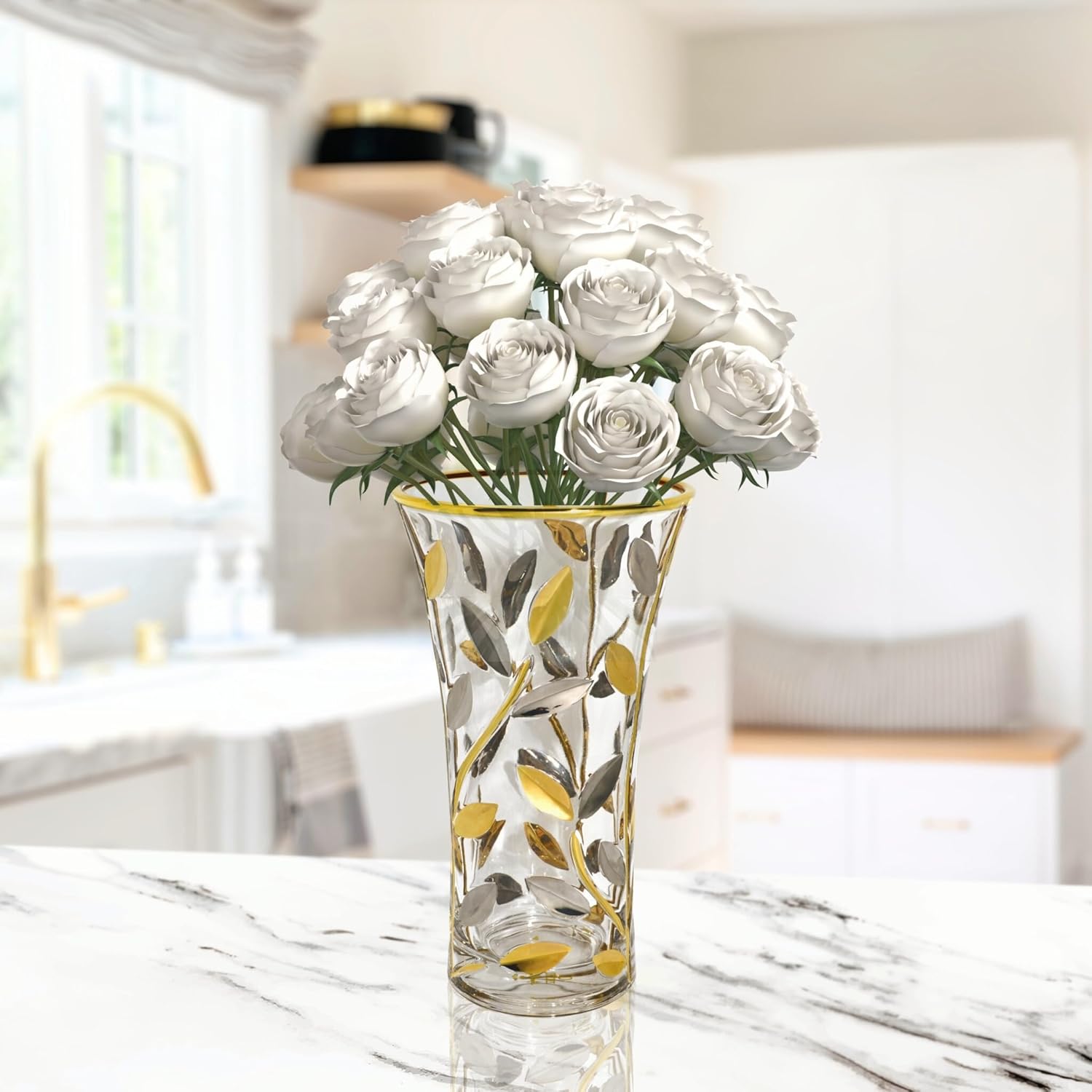 Luxury Italian Glass Vase, 8.5-inch, Silver & Gold Vase, Modern Flower Vase for Centerpieces, Shelf Decor, Perfect Gold Centerpieces for Table Home Décor Accents, Made in Italy