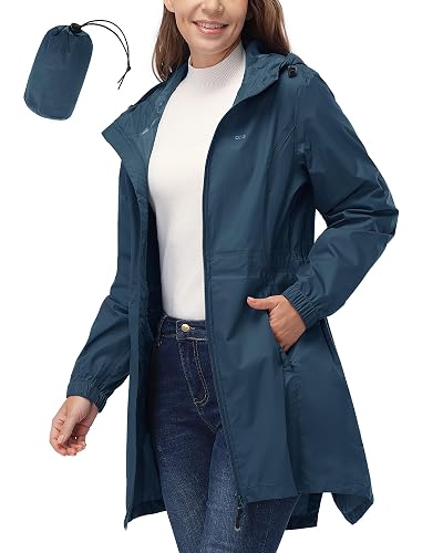 33,000ft Women's Waterproof Long Rain Coats Packable Rain Jacket with Hood