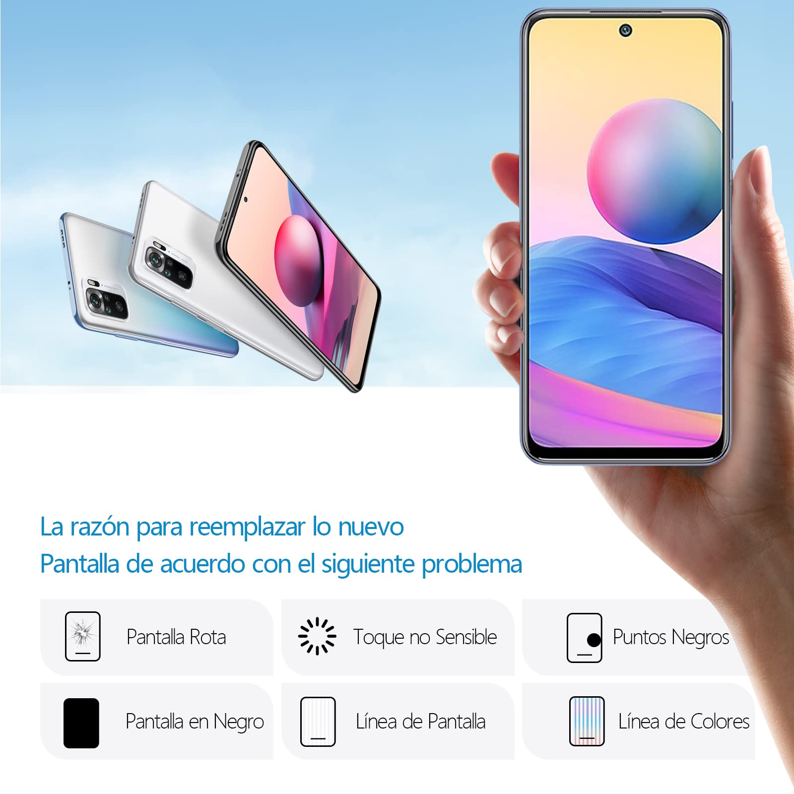 RongZy para Xiaomi Redmi Note 10/Note 10s 4G LCD+Pantalla Táctil Digitalizador Asamblea Reemplazo +Reparación Herramientas(Negro con Marco)