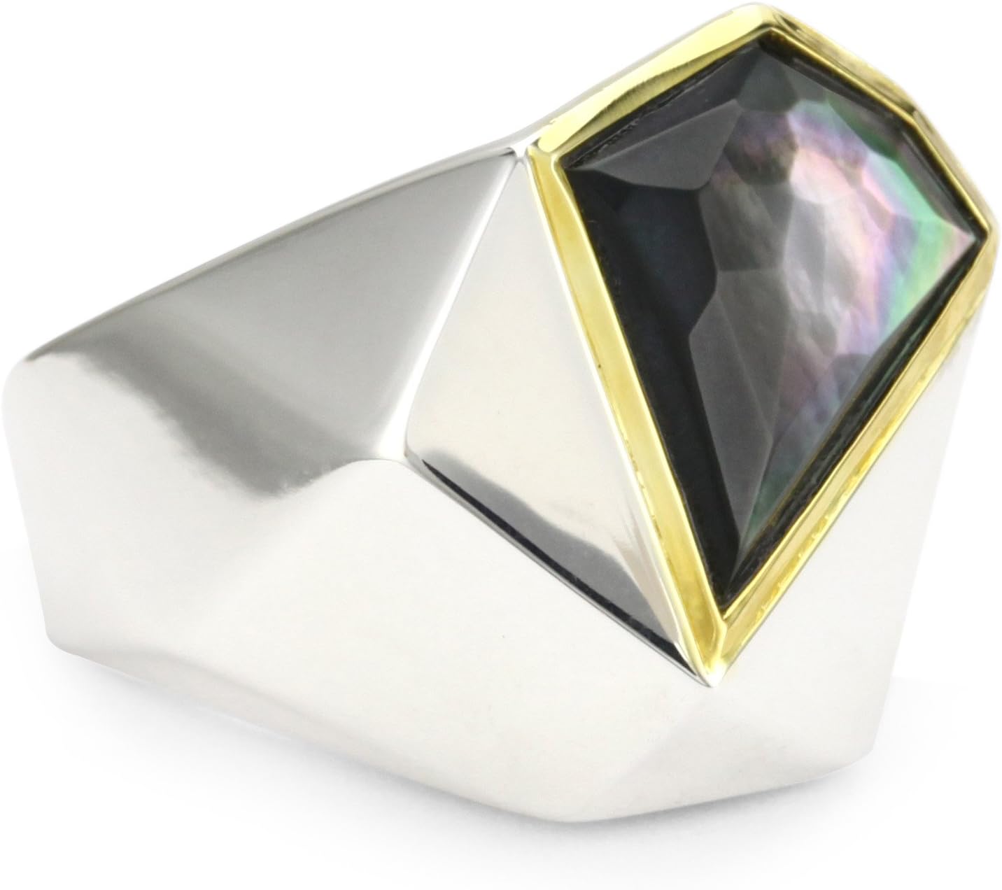 "Pyramid" Black Mother-Of-Pearl Large Ring, Size 7