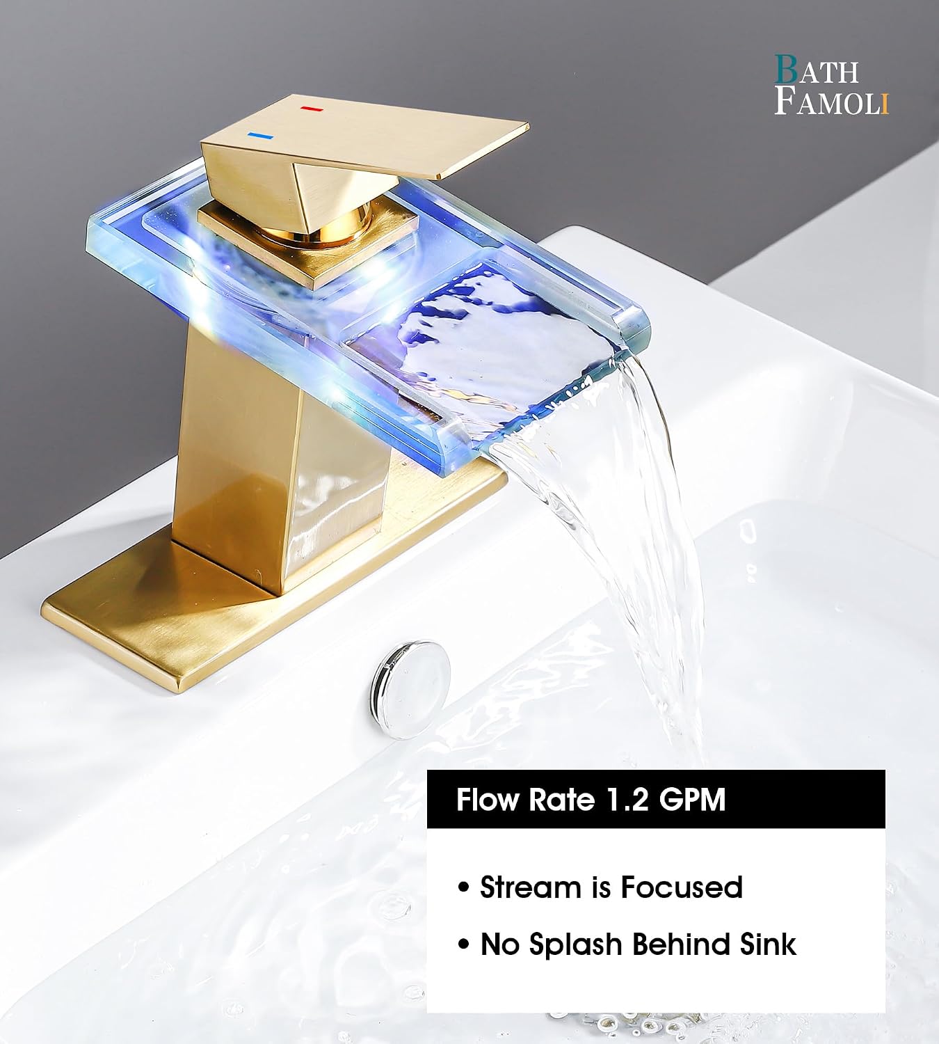 LED Bathroom Sink Faucet, Brushed Gold Single Hole Vanity Faucets for 1 Hole Sinks,Pop Up Drain Included. (Short, Brushed Gold)