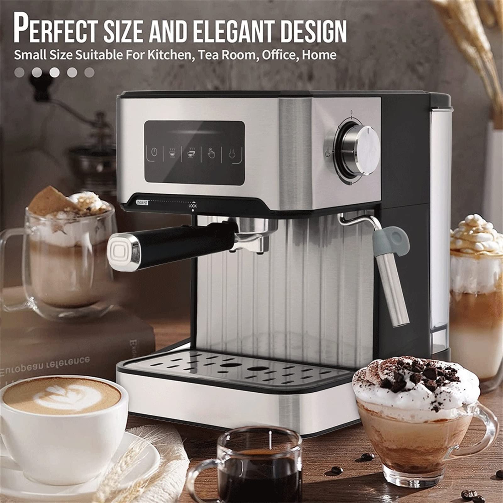 DieffematicKF Ekspresy do kawy Touch Espresso Coffee Machine Maker Semi-Automatic Pump With Cappuccino Milk Bubble Maker (Color : EU plug)