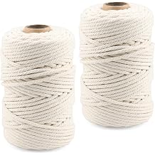 MANCHAP 2 Rolls 5mm x 100m Macrame Cord, 200m/656 Feet 4-Strand Natural Macrame Cotton Cord Rope for Knitting, Gift Wrapping, Wedding Decorations