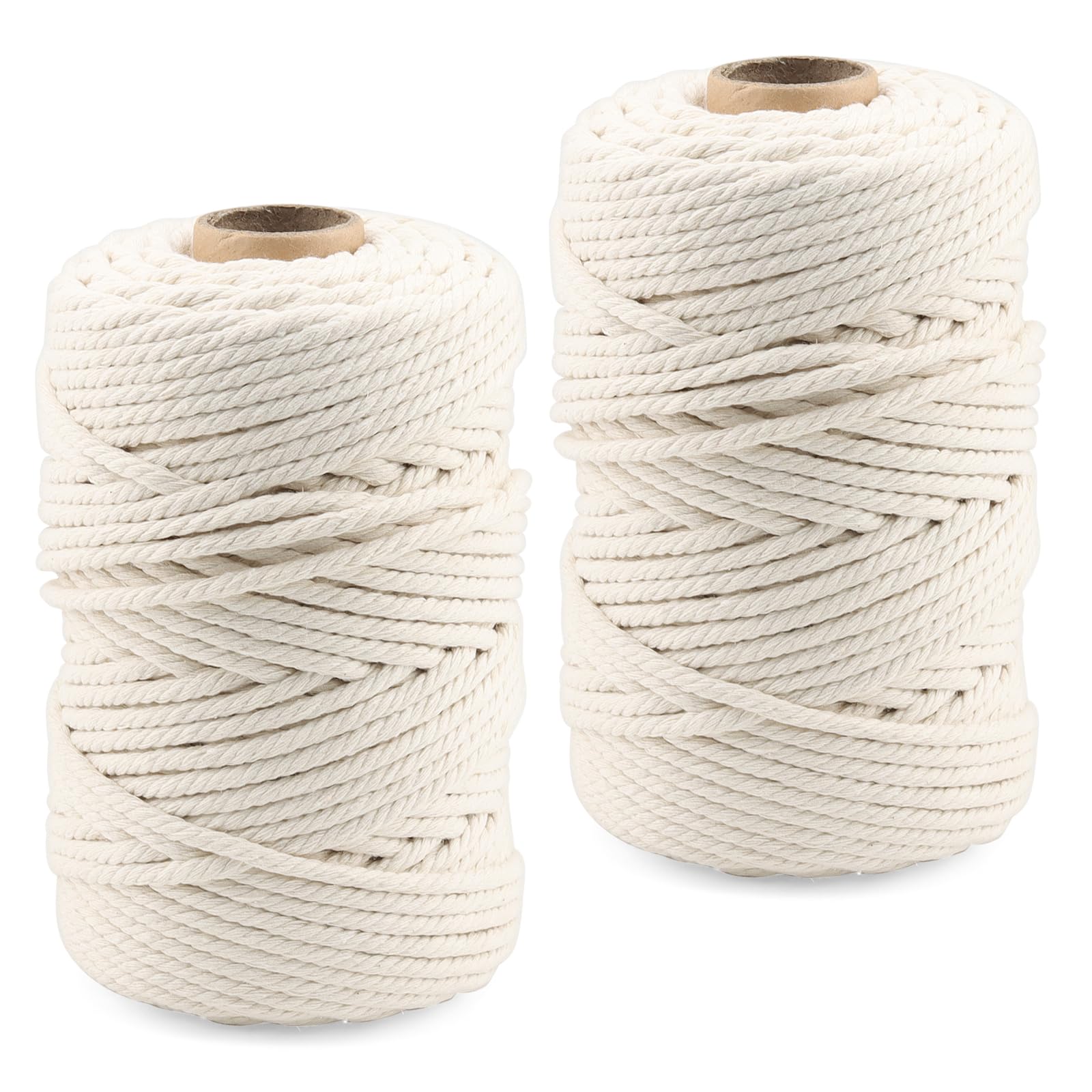 Manchap White 2 Rolls 5Mm X 100M Macrame Cord, 200M/656 Feet 4-Strand Natural Macrame Cotton Cord Rope For Knitting, Gift Wrapping, Wedding Decorations