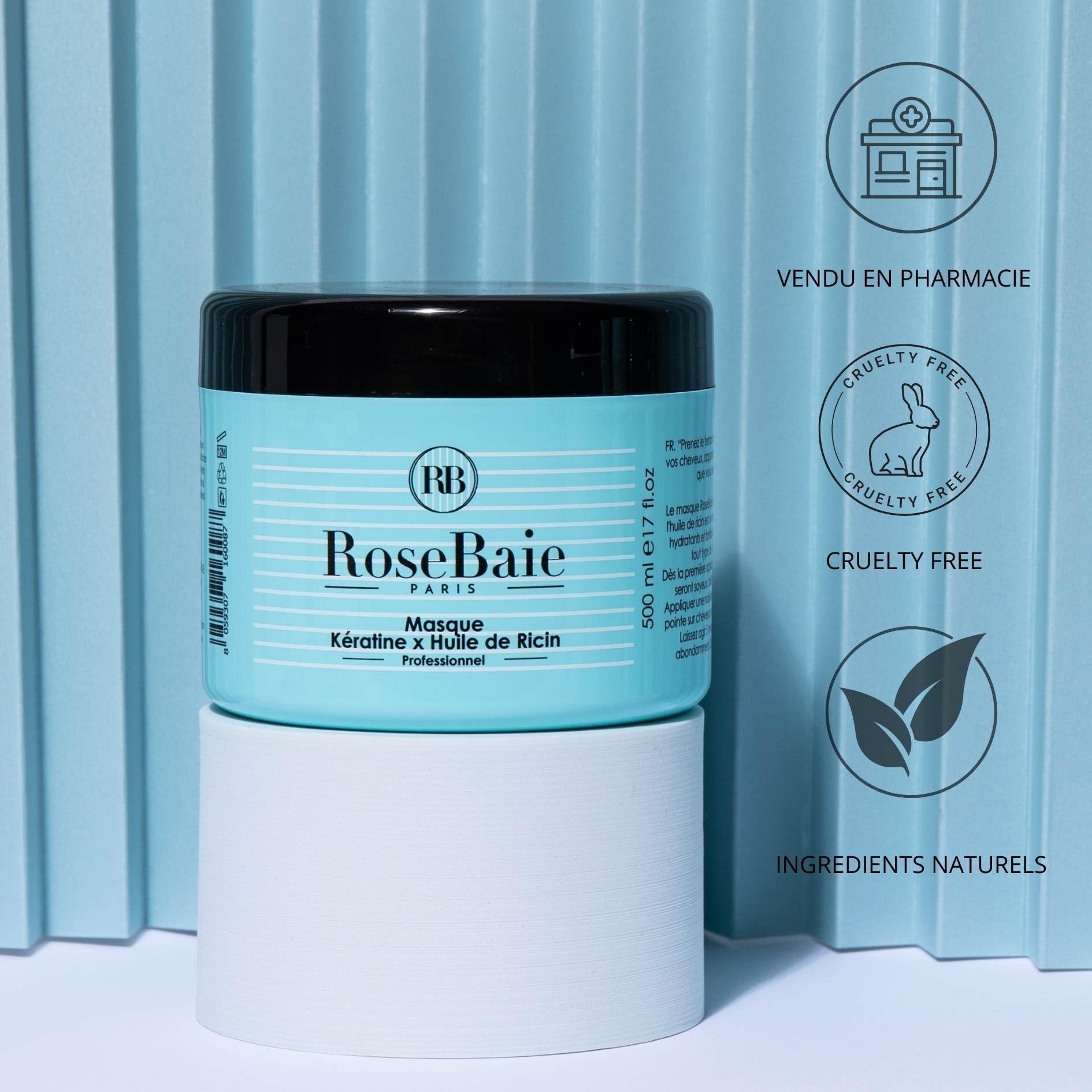 ROSEBAIE | Routine Trio Huile de Ricin et Kératine | Pousse et Hydratation | Shampoing 500ml | Masque 500ml | Sérum 100ml | Brosse massante offerte